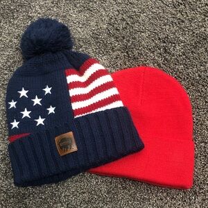 Buffalo outdoors Starry Stripes Beanie Set - Navy and Red